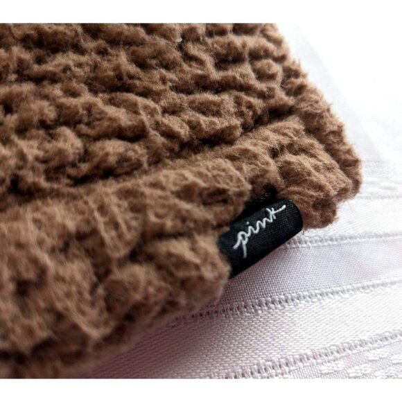 PINK VICTORIA'S SECRET Beige Recycled Polyester Varsity Sherpa Hoodie Size M - Picture 6 of 9